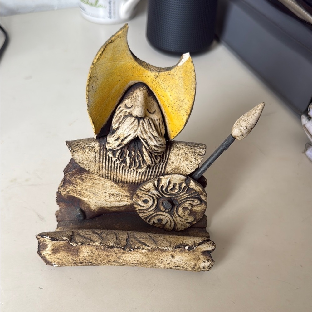 Rustic Warrior Sculpture - Yellow and Brown